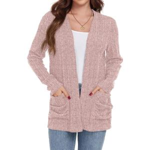 imageGRECERELLE Womens 2024 Long Sleeve Lightweight Open Front Casual Cardigan Sweaters Outerwear with PocketsPink Gray