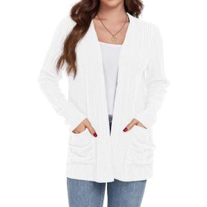 imageGRECERELLE Womens 2024 Long Sleeve Lightweight Open Front Casual Cardigan Sweaters Outerwear with PocketsWhite