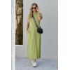 imageGRECERELLE 2025 Women Summer Mock Neck Short Sleeve Casual Loose Split WrinkleFree Long Maxi Dress with Pockets