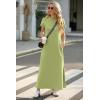 imageGRECERELLE 2025 Women Summer Mock Neck Short Sleeve Casual Loose Split WrinkleFree Long Maxi Dress with Pockets
