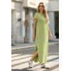 imageGRECERELLE 2025 Women Summer Mock Neck Short Sleeve Casual Loose Split WrinkleFree Long Maxi Dress with Pockets