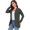 imageGRECERELLE Womens Long Sleeve Open Front Cardigan Casual VNeck Curved Hem Ribbed Knit Sweater Outerwear with PocketsArmy Green