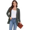 imageGRECERELLE Womens Long Sleeve Open Front Cardigan Casual VNeck Curved Hem Ribbed Knit Sweater Outerwear with PocketsArmy Green