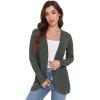imageGRECERELLE Womens Long Sleeve Open Front Cardigan Casual VNeck Curved Hem Ribbed Knit Sweater Outerwear with PocketsArmy Green