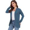 imageGRECERELLE Womens Long Sleeve Open Front Cardigan Casual VNeck Curved Hem Ribbed Knit Sweater Outerwear with PocketsBlue