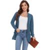imageGRECERELLE Womens Long Sleeve Open Front Cardigan Casual VNeck Curved Hem Ribbed Knit Sweater Outerwear with PocketsBlue