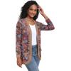 imageGRECERELLE Womens Long Sleeve Open Front Cardigan Casual VNeck Curved Hem Ribbed Knit Sweater Outerwear with PocketsBrown Pink Flower