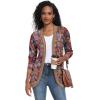 imageGRECERELLE Womens Long Sleeve Open Front Cardigan Casual VNeck Curved Hem Ribbed Knit Sweater Outerwear with PocketsBrown Pink Flower