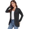 imageGRECERELLE Womens Long Sleeve Open Front Cardigan Casual VNeck Curved Hem Ribbed Knit Sweater Outerwear with PocketsDark Gray