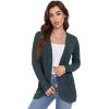 imageGRECERELLE Womens Long Sleeve Open Front Cardigan Casual VNeck Curved Hem Ribbed Knit Sweater Outerwear with PocketsDark Green