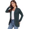 imageGRECERELLE Womens Long Sleeve Open Front Cardigan Casual VNeck Curved Hem Ribbed Knit Sweater Outerwear with PocketsDark Green