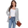 imageGRECERELLE Womens Long Sleeve Open Front Cardigan Casual VNeck Curved Hem Ribbed Knit Sweater Outerwear with PocketsGray