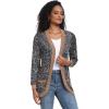 imageGRECERELLE Womens Long Sleeve Open Front Cardigan Casual VNeck Curved Hem Ribbed Knit Sweater Outerwear with PocketsLeopard Blue