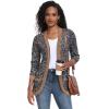 imageGRECERELLE Womens Long Sleeve Open Front Cardigan Casual VNeck Curved Hem Ribbed Knit Sweater Outerwear with PocketsLeopard Blue