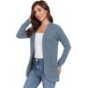 imageGRECERELLE Womens Long Sleeve Open Front Cardigan Casual VNeck Curved Hem Ribbed Knit Sweater Outerwear with PocketsLight Blue