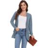 imageGRECERELLE Womens Long Sleeve Open Front Cardigan Casual VNeck Curved Hem Ribbed Knit Sweater Outerwear with PocketsLight Blue