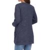 imageGRECERELLE Womens Long Sleeve Open Front Cardigan Casual VNeck Curved Hem Ribbed Knit Sweater Outerwear with PocketsNavy Blue