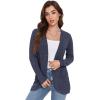 imageGRECERELLE Womens Long Sleeve Open Front Cardigan Casual VNeck Curved Hem Ribbed Knit Sweater Outerwear with PocketsNavy Blue