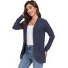 imageGRECERELLE Womens Long Sleeve Open Front Cardigan Casual VNeck Curved Hem Ribbed Knit Sweater Outerwear with PocketsNavy Blue
