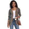 imageGRECERELLE Womens Long Sleeve Open Front Cardigan Casual VNeck Curved Hem Ribbed Knit Sweater Outerwear with PocketsPaisley Blue