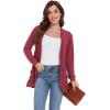 imageGRECERELLE Womens Long Sleeve Open Front Cardigan Casual VNeck Curved Hem Ribbed Knit Sweater Outerwear with PocketsRed
