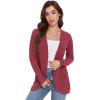 imageGRECERELLE Womens Long Sleeve Open Front Cardigan Casual VNeck Curved Hem Ribbed Knit Sweater Outerwear with PocketsRed