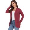 imageGRECERELLE Womens Long Sleeve Open Front Cardigan Casual VNeck Curved Hem Ribbed Knit Sweater Outerwear with PocketsRed