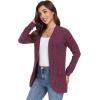 imageGRECERELLE Womens Long Sleeve Open Front Cardigan Casual VNeck Curved Hem Ribbed Knit Sweater Outerwear with PocketsRose Red