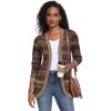imageGRECERELLE Womens Long Sleeve Open Front Cardigan Casual VNeck Curved Hem Ribbed Knit Sweater Outerwear with PocketsRound Flower Brown