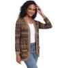 imageGRECERELLE Womens Long Sleeve Open Front Cardigan Casual VNeck Curved Hem Ribbed Knit Sweater Outerwear with PocketsRound Flower Brown