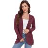 imageGRECERELLE Womens Long Sleeve Open Front Cardigan Casual VNeck Curved Hem Ribbed Knit Sweater Outerwear with PocketsWine Red