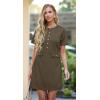 imageGRECERELLE Womens Summer Short Sleeve Button Crew Neck Elegant Business Work Bodycon Mini Short DressesArmy Green