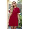 imageGRECERELLE Womens Summer Short Sleeve Button Crew Neck Elegant Business Work Bodycon Mini Short DressesBurgundy