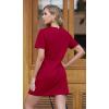 imageGRECERELLE Womens Summer Short Sleeve Button Crew Neck Elegant Business Work Bodycon Mini Short DressesBurgundy