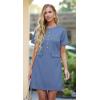 imageGRECERELLE Womens Summer Short Sleeve Button Crew Neck Elegant Business Work Bodycon Mini Short DressesDenim Blue