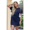 imageGRECERELLE Womens Summer Short Sleeve Button Crew Neck Elegant Business Work Bodycon Mini Short DressesNavy Blue
