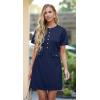 imageGRECERELLE Womens Summer Short Sleeve Button Crew Neck Elegant Business Work Bodycon Mini Short DressesNavy Blue