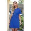 imageGRECERELLE Womens Summer Short Sleeve Button Crew Neck Elegant Business Work Bodycon Mini Short DressesRoyal Blue