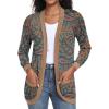 imageGRECERELLE Womens Long Sleeve Open Front Cardigan Casual VNeck Curved Hem Ribbed Knit Sweater Outerwear with PocketsPaisley Blue