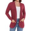 imageGRECERELLE Womens Long Sleeve Open Front Cardigan Casual VNeck Curved Hem Ribbed Knit Sweater Outerwear with PocketsRed