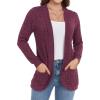 imageGRECERELLE Womens Long Sleeve Open Front Cardigan Casual VNeck Curved Hem Ribbed Knit Sweater Outerwear with PocketsRose Red