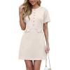 imageGRECERELLE Womens Summer Short Sleeve Button Crew Neck Elegant Business Work Bodycon Mini Short DressesApricot White