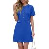 imageGRECERELLE Womens Summer Short Sleeve Button Crew Neck Elegant Business Work Bodycon Mini Short DressesRoyal Blue