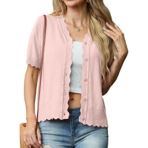 imageGRECERELLE Womens 2025 Short Sleeve Summer Sweater Tops Casual Button Down Knit CardiganLight Pink