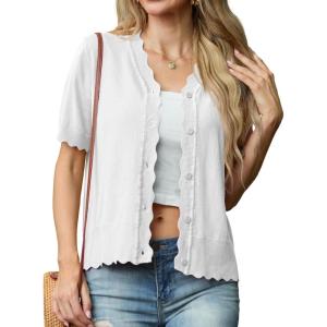 imageGRECERELLE Womens 2025 Short Sleeve Summer Sweater Tops Casual Button Down Knit CardiganWhite