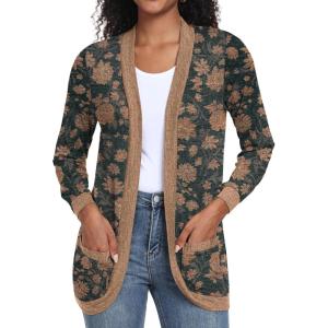imageGRECERELLE Womens Long Sleeve Open Front Cardigan Casual VNeck Curved Hem Ribbed Knit Sweater Outerwear with PocketsAster Green