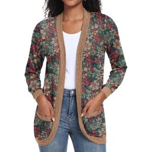 imageGRECERELLE Womens Long Sleeve Open Front Cardigan Casual VNeck Curved Hem Ribbed Knit Sweater Outerwear with PocketsNavy Blue Daffodil