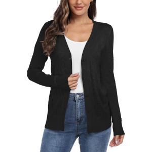 imageGRECERELLE Womens Summer Crochet Sweaters Long Sleeve Lightweight Bolero Knit CardigansBlack