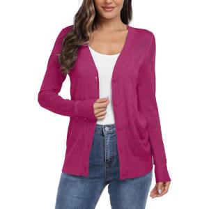 imageGRECERELLE Womens Summer Crochet Sweaters Long Sleeve Lightweight Bolero Knit CardigansHot Pink
