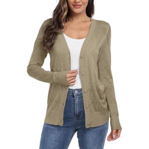 imageGRECERELLE Womens Summer Crochet Sweaters Long Sleeve Lightweight Bolero Knit CardigansKhaki